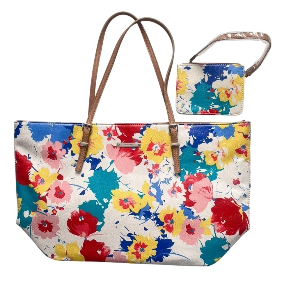 NWOT Nine West Floral Watercolor IT Girl Bag Purse Handbag Tote with Mini Bag